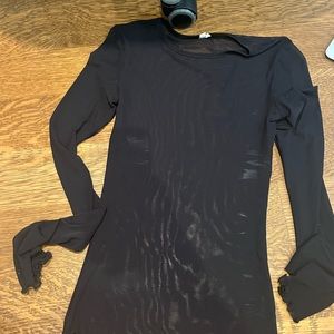 Sheer mesh Urban Outfitters long sleeve lettuce hem black top